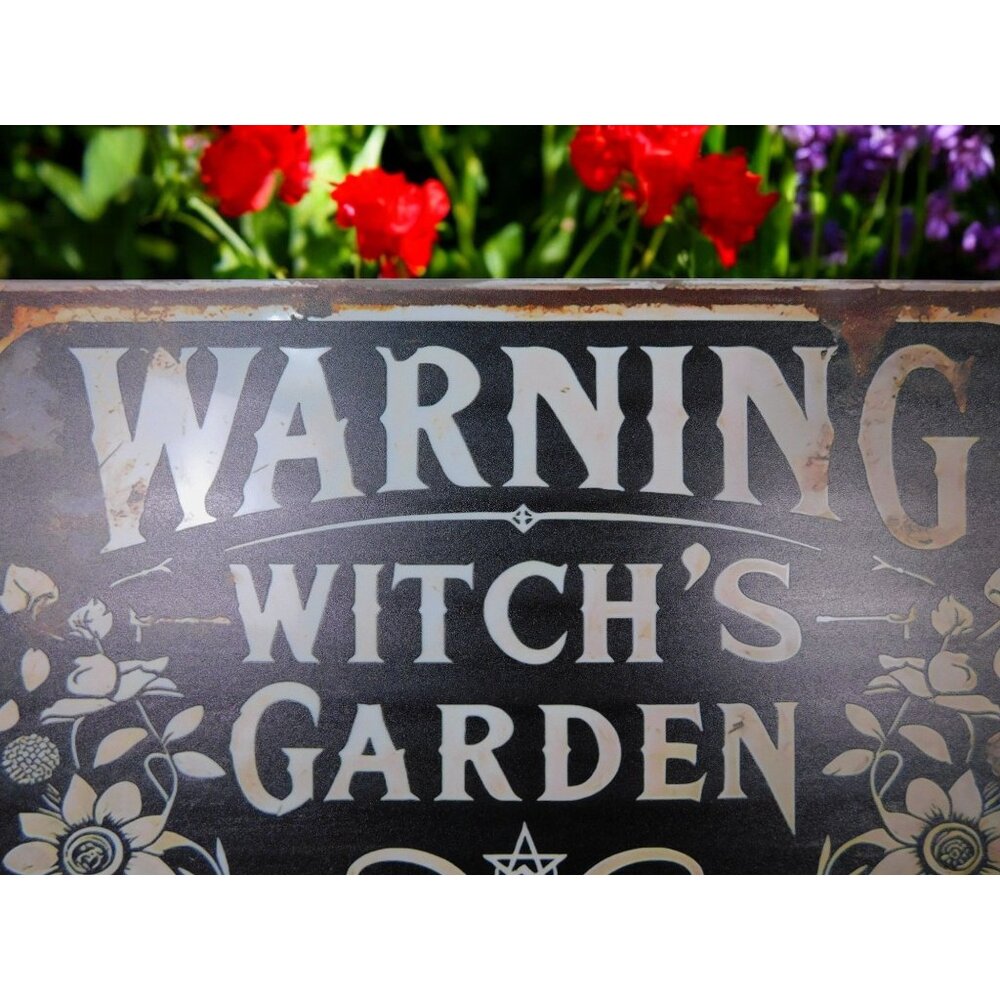Warning Witch's Garden Metal Tin Sign 12x8 Vintage Gothic Decor - Picture 3 of 12